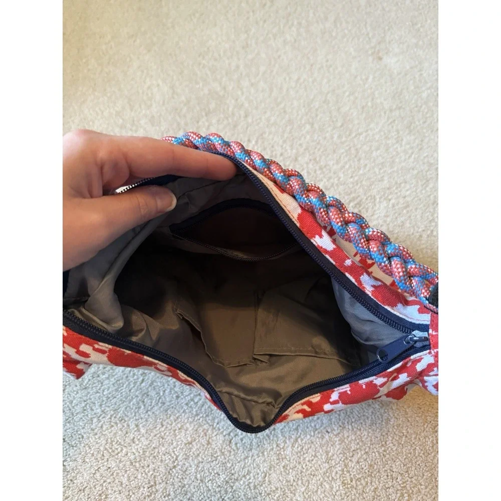 KAVU Hobo Shoulder Bag Purse Handbag Red & White Braided‎ Shoulder Strap